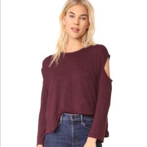 Rag and Bone Port Slash Maroon Long Sleeve Cold Shoulder Top